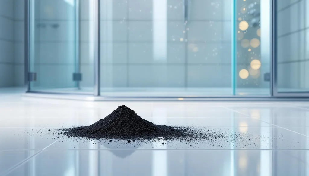 mit diesem schwarzen pulver wird deine duschkabine ohne essig oder seife strahlend sauber – einfach, effektiv und schonend.