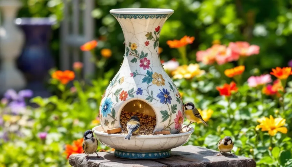 entdecke, wie du deine kitschvase vom flohmarkt in eine stilvolle luxusbar für gartenvögel verwandelst – einfache tipps für ein bezauberndes vogelparadies im garten.