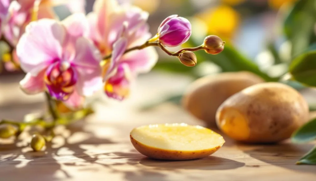 entdecke, wie eine einfache kartoffelscheibe deiner vertrockneten orchidee neues leben einhaucht und sie erneut zum blühen bringt.